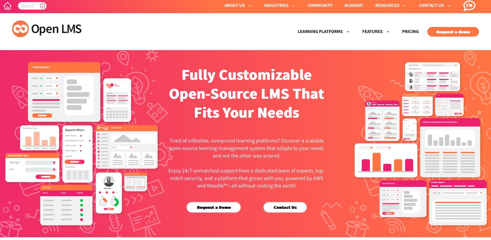 Screenshot of Open LMS website landing page